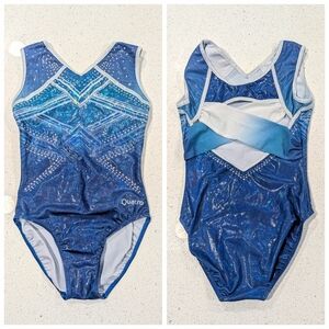 UK QUATRO QUATTRO Gymnastics Dance Leotard Medium AM STRAPPY Teal HOLOGRAPHIC